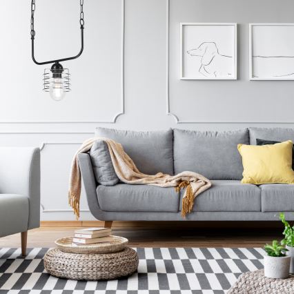 Ljuskrona på kedja MORGAN 1xE27/60W/230V svart/krom