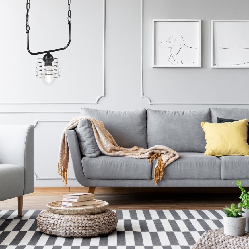 Ljuskrona på kedja MORGAN 1xE27/60W/230V svart/krom