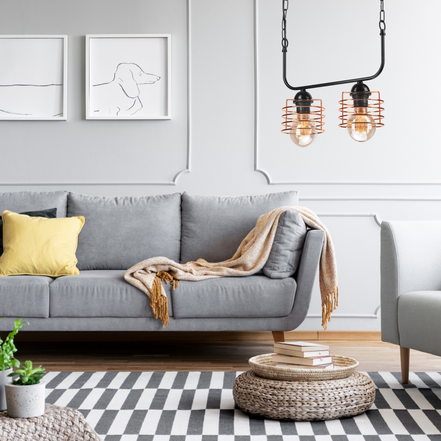 Ljuskrona på kedja MORGAN 2xE27/60W/230V svart/koppar