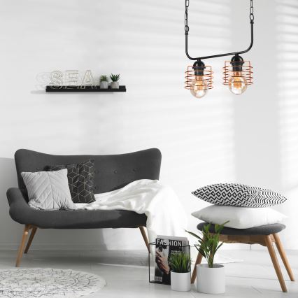 Ljuskrona på kedja MORGAN 2xE27/60W/230V svart/koppar