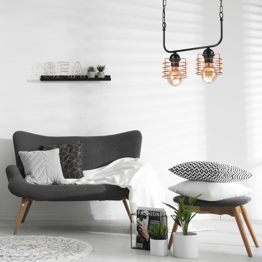 Ljuskrona på kedja MORGAN 2xE27/60W/230V svart/koppar