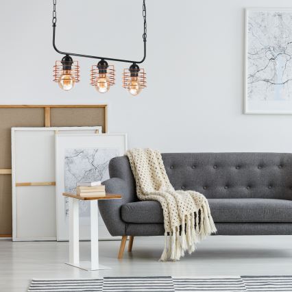 Ljuskrona på kedja MORGAN 3xE27/60W/230V svart/koppar