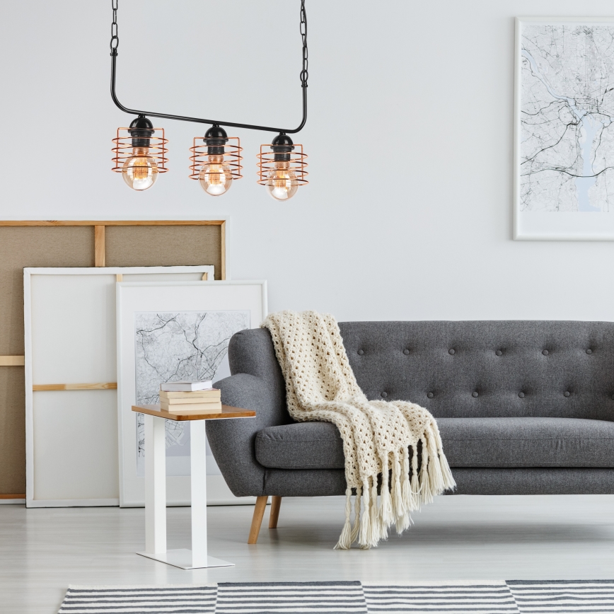Ljuskrona på kedja MORGAN 3xE27/60W/230V svart/koppar