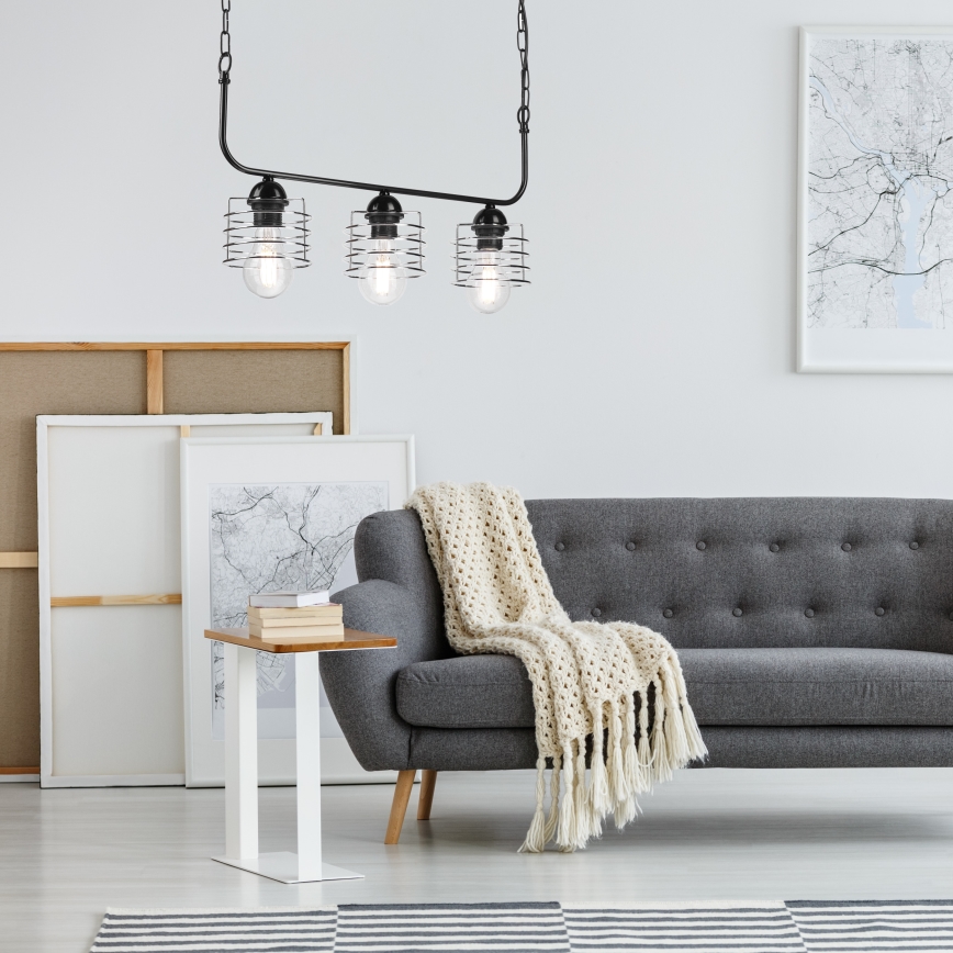 Ljuskrona på kedja MORGAN 3xE27/60W/230V svart/krom