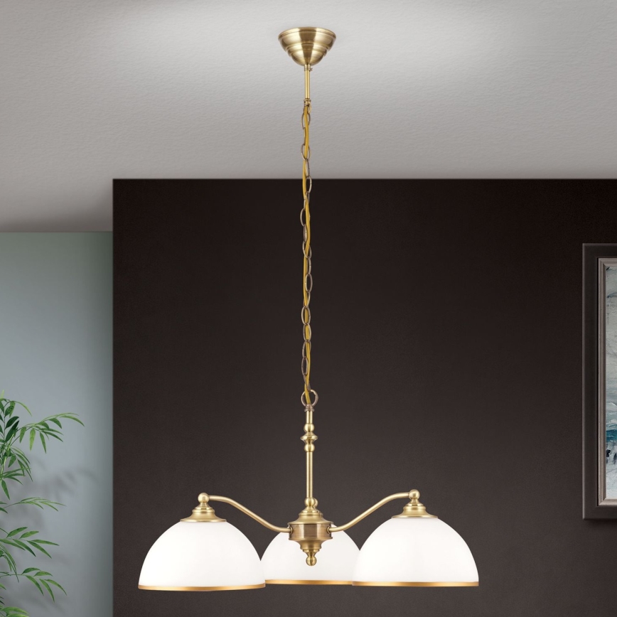 Ljuskrona på kedja OLD LAMP 3xE27/40W/230V diameter 65 cm vit/mässing