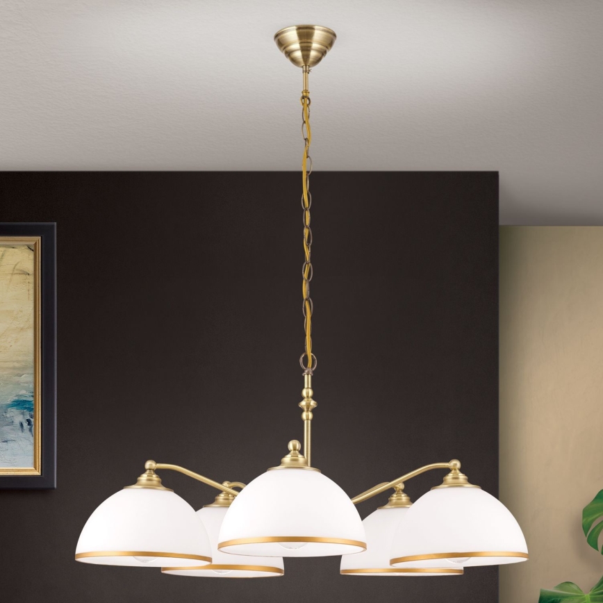 Ljuskrona på kedja OLD LAMP 5xE27/40W/230V diameter 75 cm vit/mässing