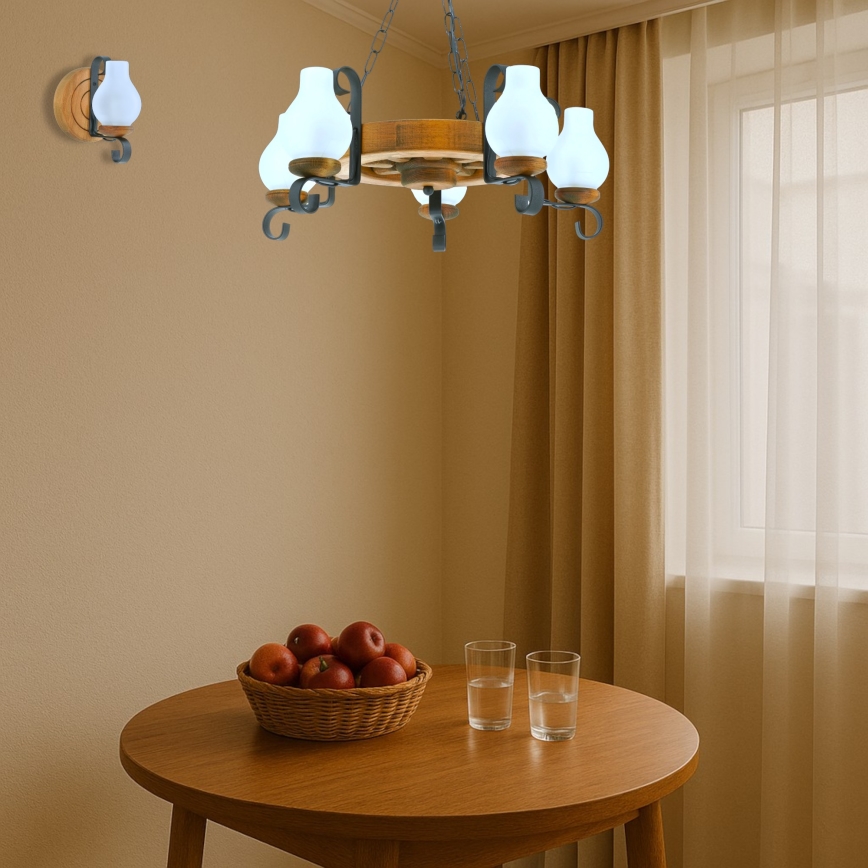 Ljuskrona på kedja ROATA 5xE14/40W/230V diameter 30 cm bok - FSC certifierade