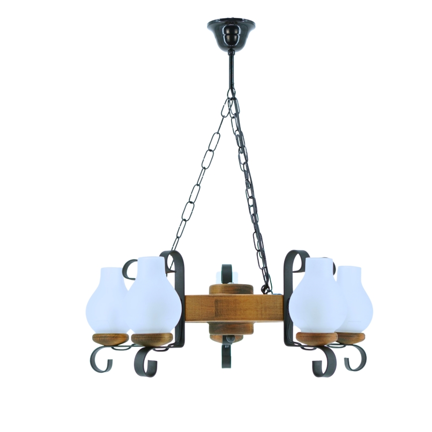 Ljuskrona på kedja ROATA 5xE14/40W/230V diameter 30 cm bok - FSC certifierade