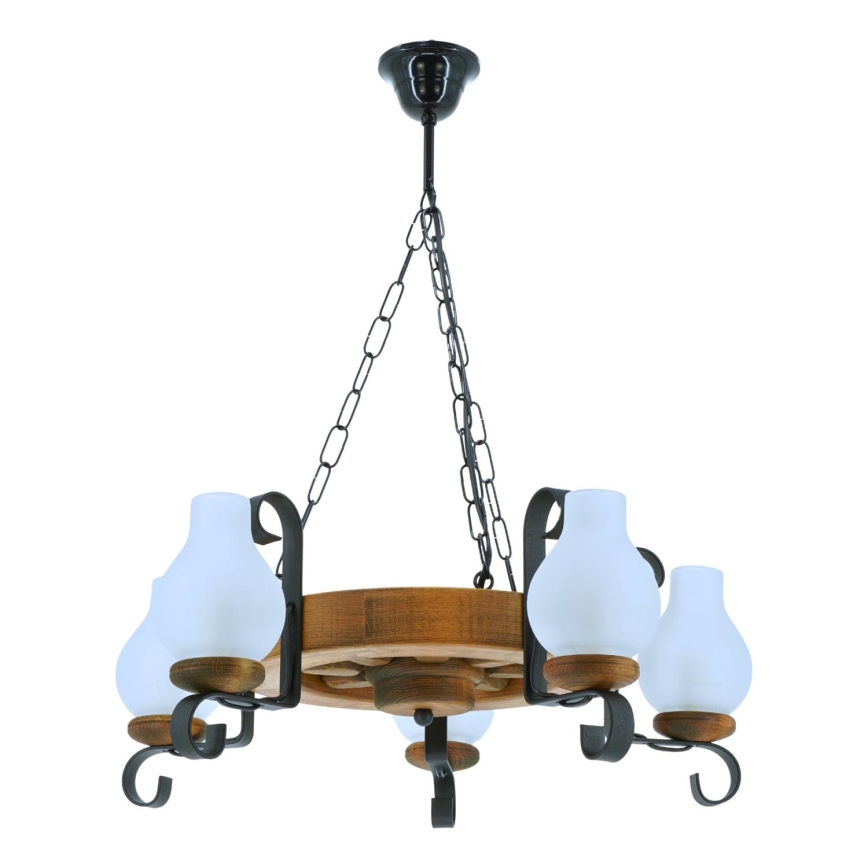 Ljuskrona på kedja ROATA 5xE14/40W/230V diameter 30 cm bok