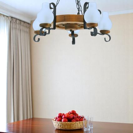 Ljuskrona på kedja ROATA 5xE14/40W/230V diameter 30 cm bok