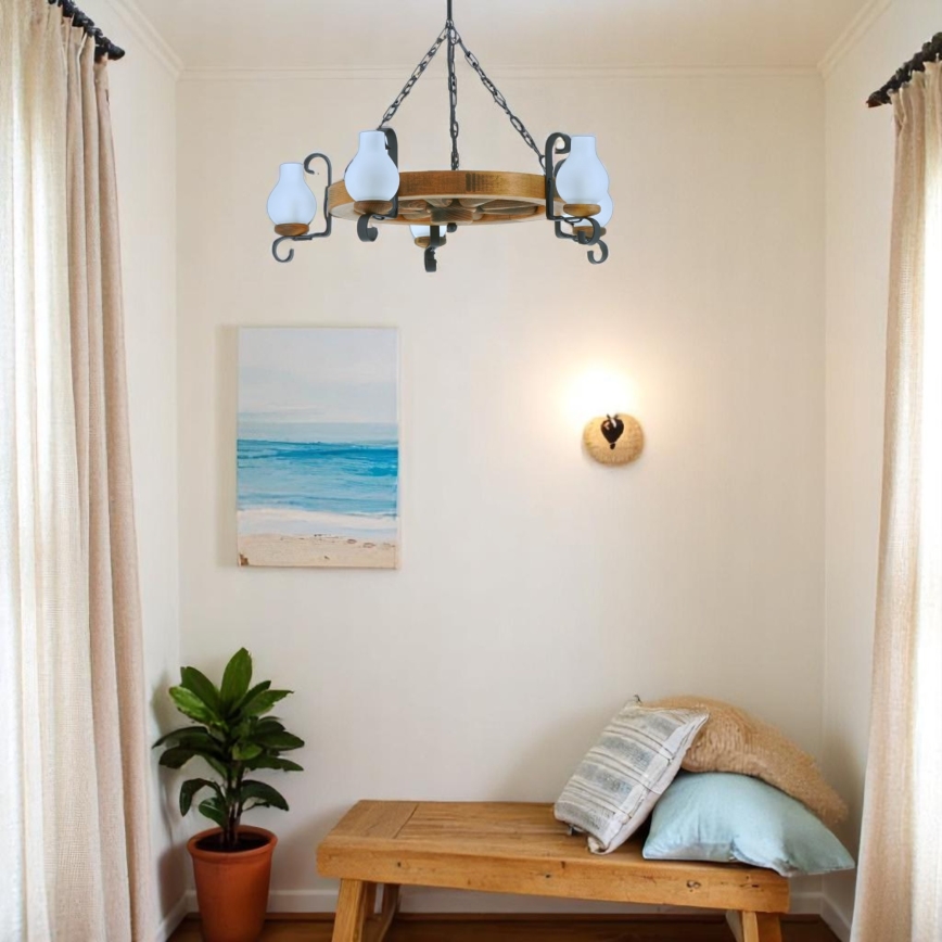 Ljuskrona på kedja ROATA 5xE14/40W/230V diameter 70 cm bok