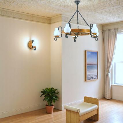 Ljuskrona på kedja ROATA 5xE14/40W/230V diameter 70 cm bok