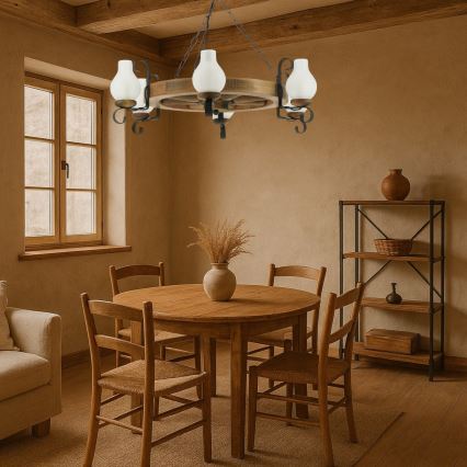 Ljuskrona på kedja ROATA 6xE14/40W/230V diameter 70 cm bok