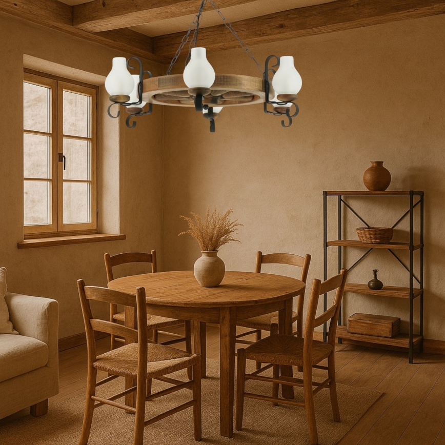 Ljuskrona på kedja ROATA 6xE14/40W/230V diameter 70 cm bok