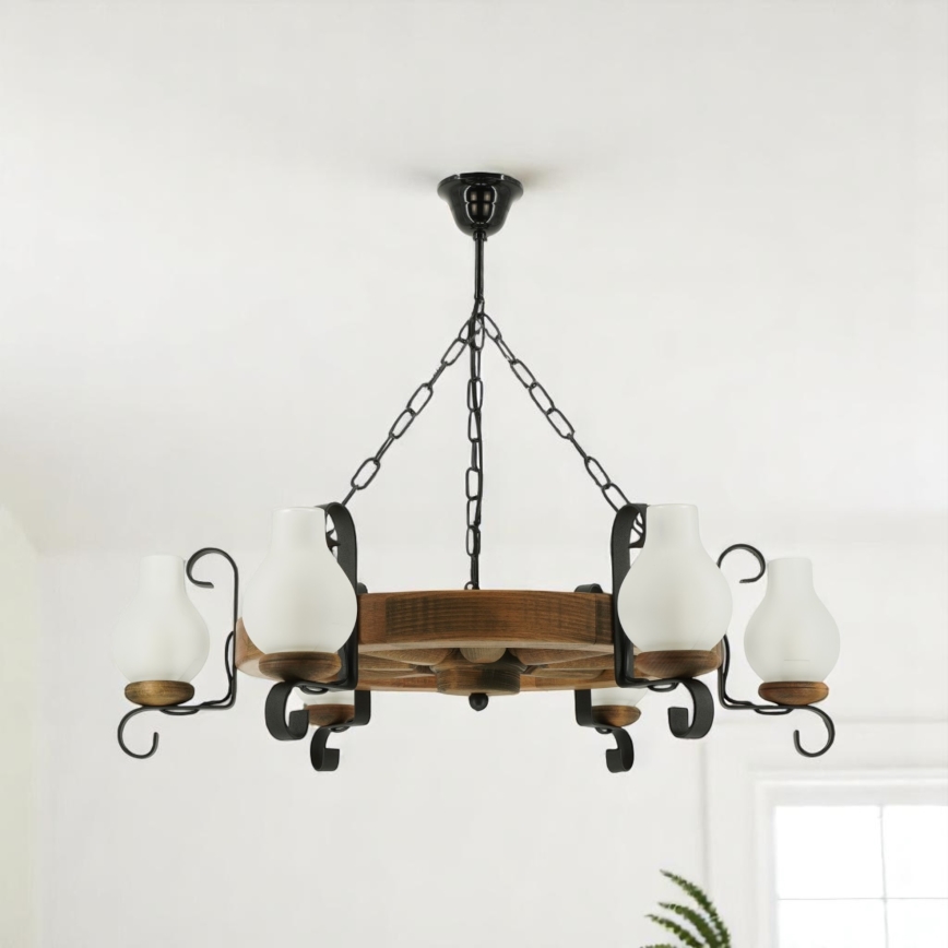 Ljuskrona på kedja ROATA 6xE14/40W/230V diameter 70 cm bok