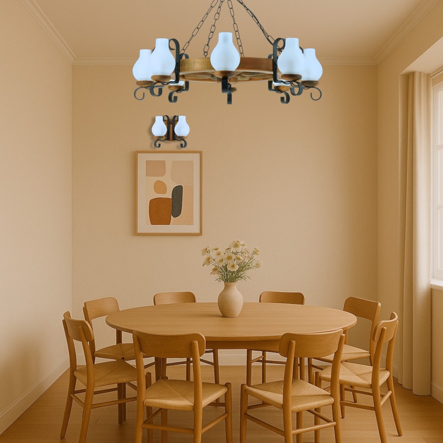 Ljuskrona på kedja ROATA 8xE14/40W/230V diameter 70 cm bok - FSC certifierade