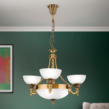 Ljuskrona på kedja ROCCA 6xE27/60W/230V diameter 64 cm brons/vit