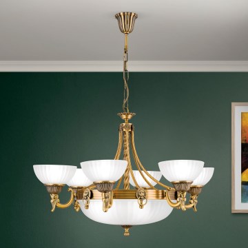 Ljuskrona på kedja ROCCA 9xE27/60W/230V diameter 75 cm brons/vit