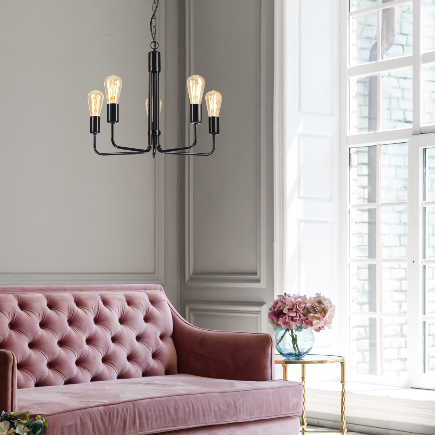 Ljuskrona på kedja TIFFANY 5xE27/60W/230V svart