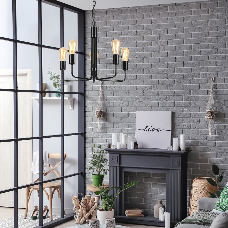 Ljuskrona på kedja TIFFANY 5xE27/60W/230V svart