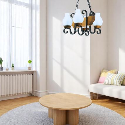 Ljuskrona på kedja VELA 4xE14/40W/230V bok - FSC certifierade