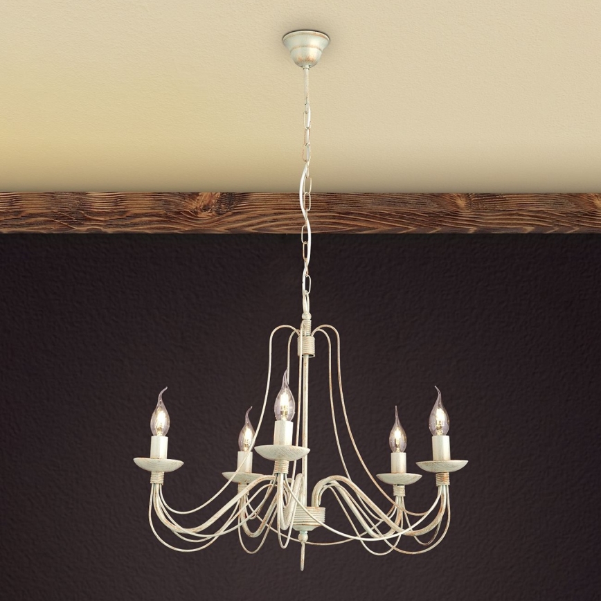 Ljuskrona på kedja VELA 5xE14/40W/230V diameter 60 cm vit/guld/patina