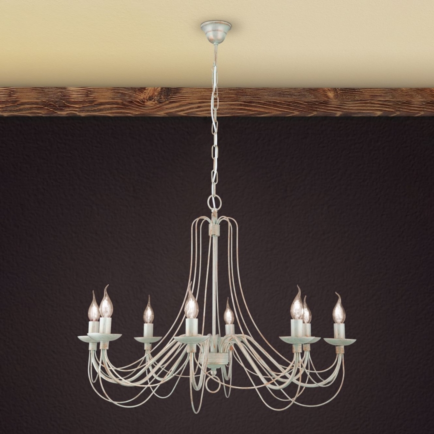 Ljuskrona på kedja VELA 8xE14/40W/230V diameter 80 cm vit/guld/patina