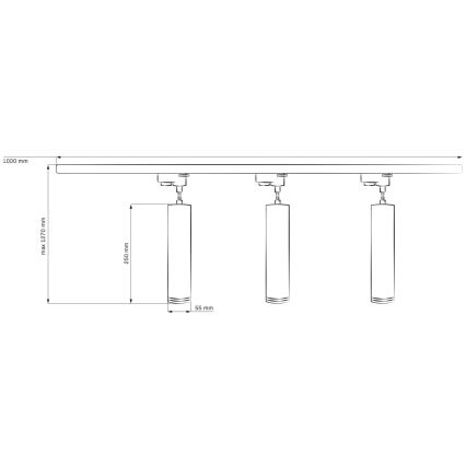 Ljuskrona på rem för skensystem MARIBEL 3xGU10/10W/230V + 1 m skena system vit