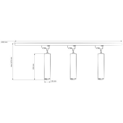 Ljuskrona på rem för skensystem MARIBEL 3xGU10/10W/230V + 1 m skena system svart
