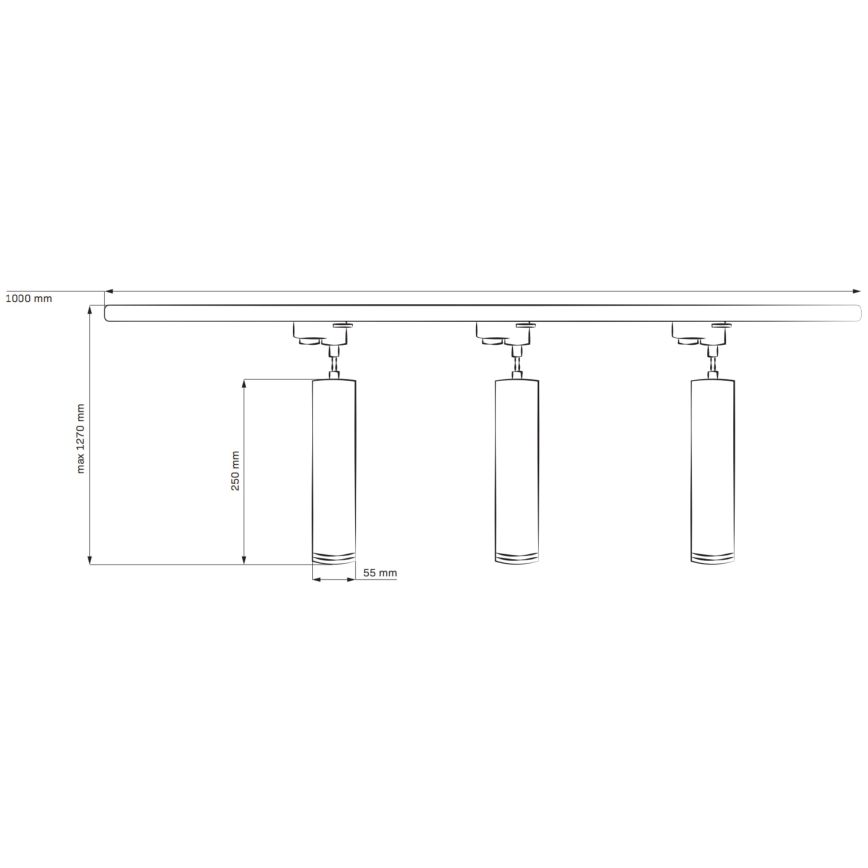 Ljuskrona på rem för skensystem MARIBEL 3xGU10/10W/230V + 1 m skena system svart