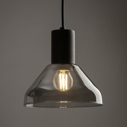 Ljuskrona med textilsladd för 1-fas skensystem NEO 1xE27/15W/230V svart/rökig svart