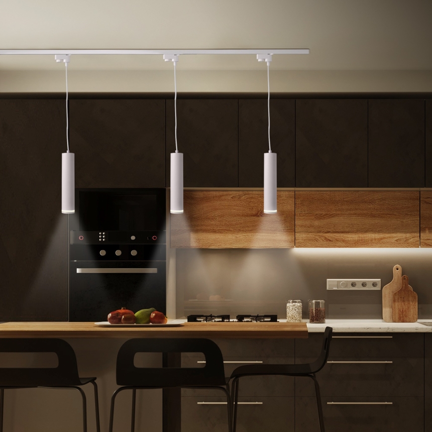 Ljuskrona på rem för skensystem PARIS 3xGU10/10W/230V + 1 m skena system vit