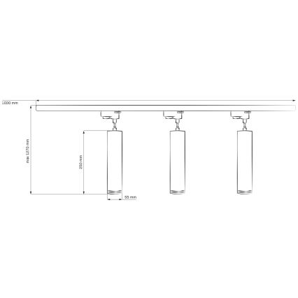 Ljuskrona på rem för skensystem PARIS 3xGU10/10W/230V + 1 m skena system vit