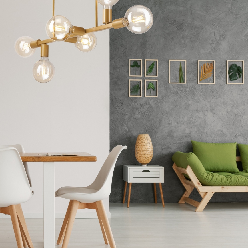 Ljuskrona på stång ASTRID 6xE27/60W/230V guld