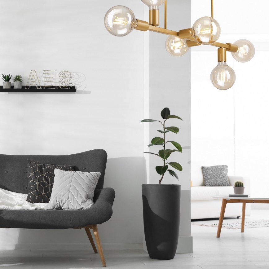 Ljuskrona på stång ASTRID 6xE27/60W/230V guld