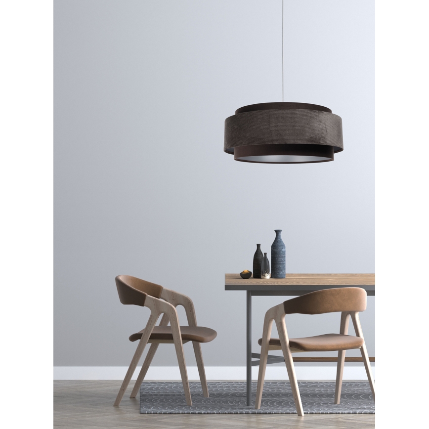 Ljuskrona på vajer DOBLO 1xE27/60W/230V diameter 60 cm brun/silver