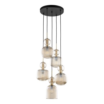 Ljuskrona på vajer SOPHIA 5xE14/10W/230V svart/rökig beige