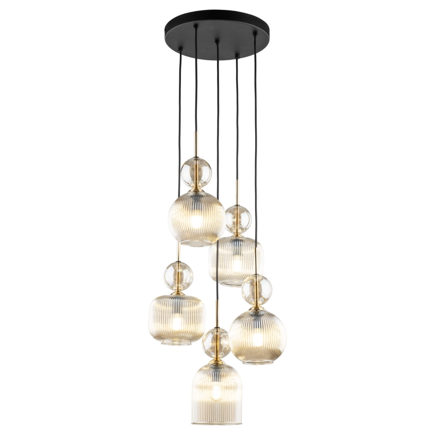 Ljuskrona på vajer SOPHIA 5xE14/10W/230V svart/rökig beige