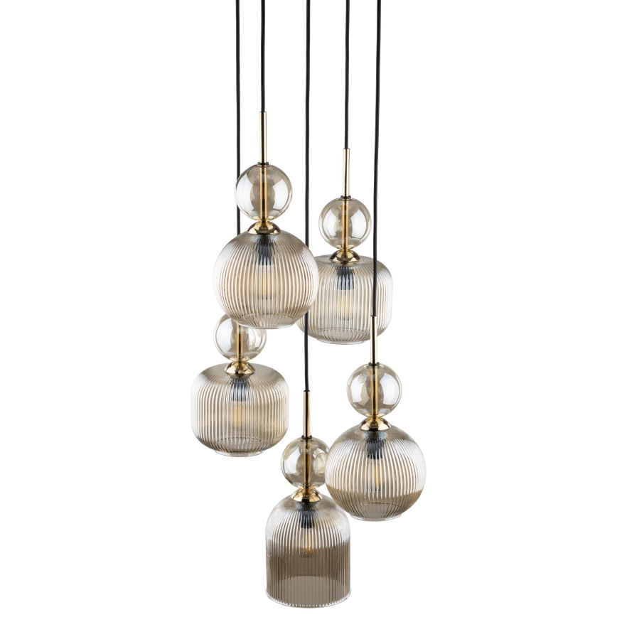 Ljuskrona på vajer SOPHIA 5xE14/10W/230V svart/rökig beige