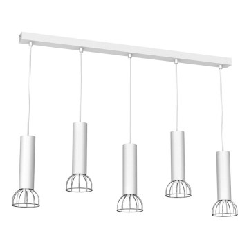 Ljusskrona med upphängningsrem  DANTE 5xGU10/25W/230V vit /blank krom 