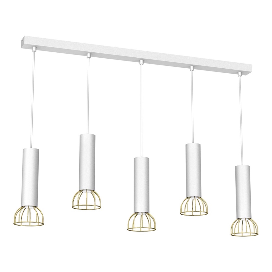 Ljusskrona med upphängningsrem  DANTE 5xGU10/25W/230V vit /gyllene