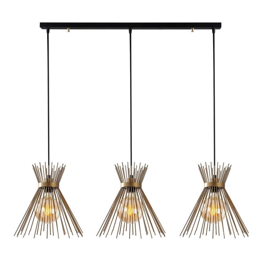 Ljusskrona med upphängningsrem  KIRPI 3xE27/40W/230V gyllene 