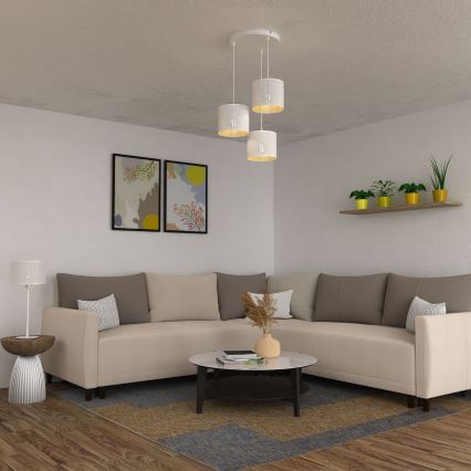 Taklampa på kabel LOFT SHADE 3xE27/60W/230V vit/guld