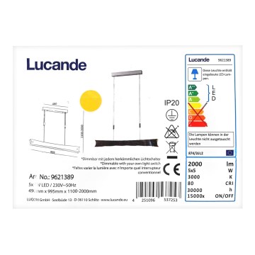 Lucande - LED ljusreglerad ljuskrona på textilsladd EBBA 5xLED/5W/230V
