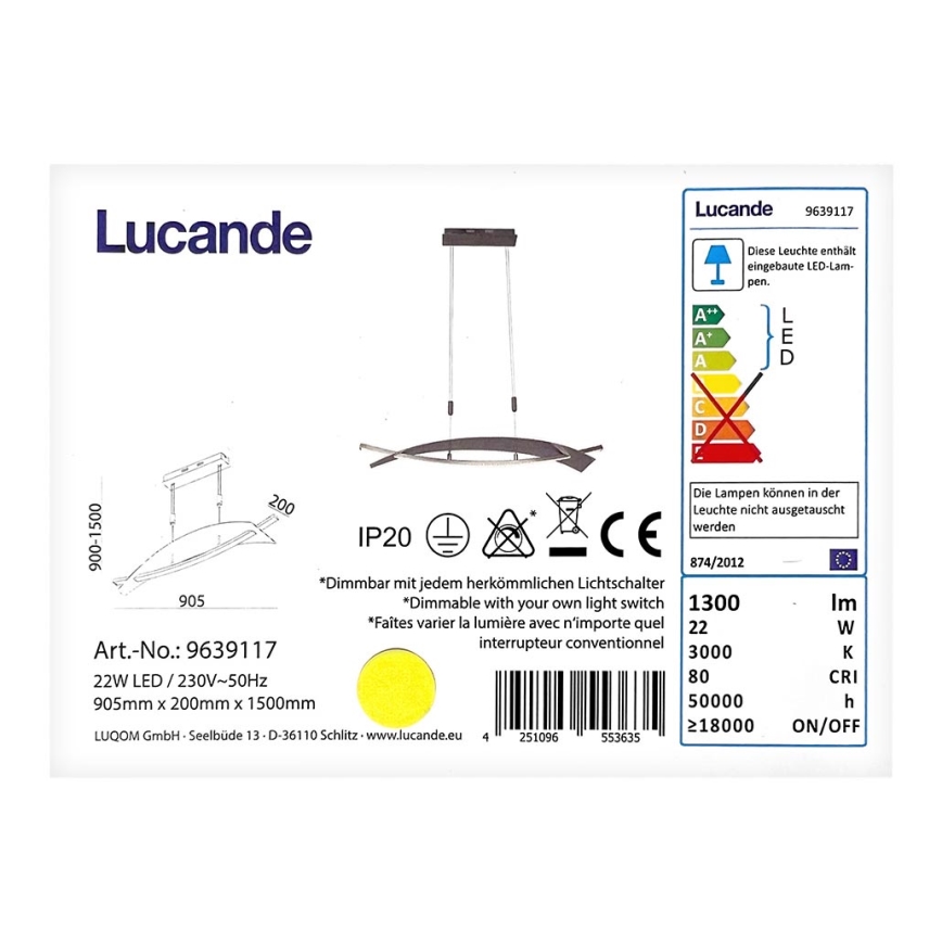 Lucande - LED ljusreglerad ljuskrona på textilsladd MARIJA LED/22W/230V