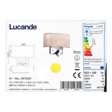 Lucande - LED vägglampa VIRVE 1XLED/13,4W/230V + 1xLED/3,4W/230V