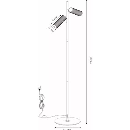 Lucide 09739/02/30 - Golvlampa CLUBS 2xGU10/40W/230V svart