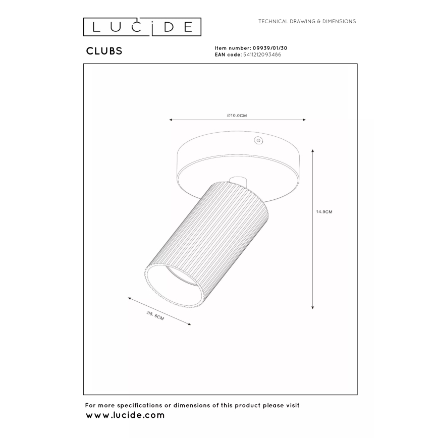 Lucide 09939/01/30 - Väggspotlight CLUBS 1xGU10/40W/230V svart