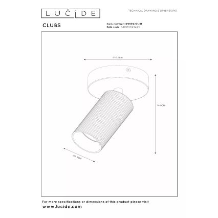 Lucide 09939/01/31 - Väggspotlight CLUBS 1xGU10/40W/230V vit