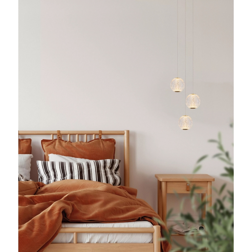 Lucide 13499/13/60 - LED ljusreglerad ljuskrona på textilsladd CINTRA 3xLED/4,7W/230V guld